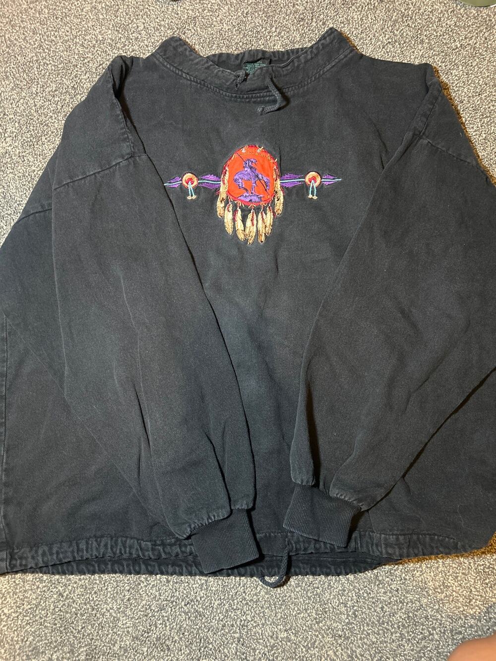 Vintage 90s Habitat Sweatshirt Sz xl  Black Native Navajo Embroidered Unisex